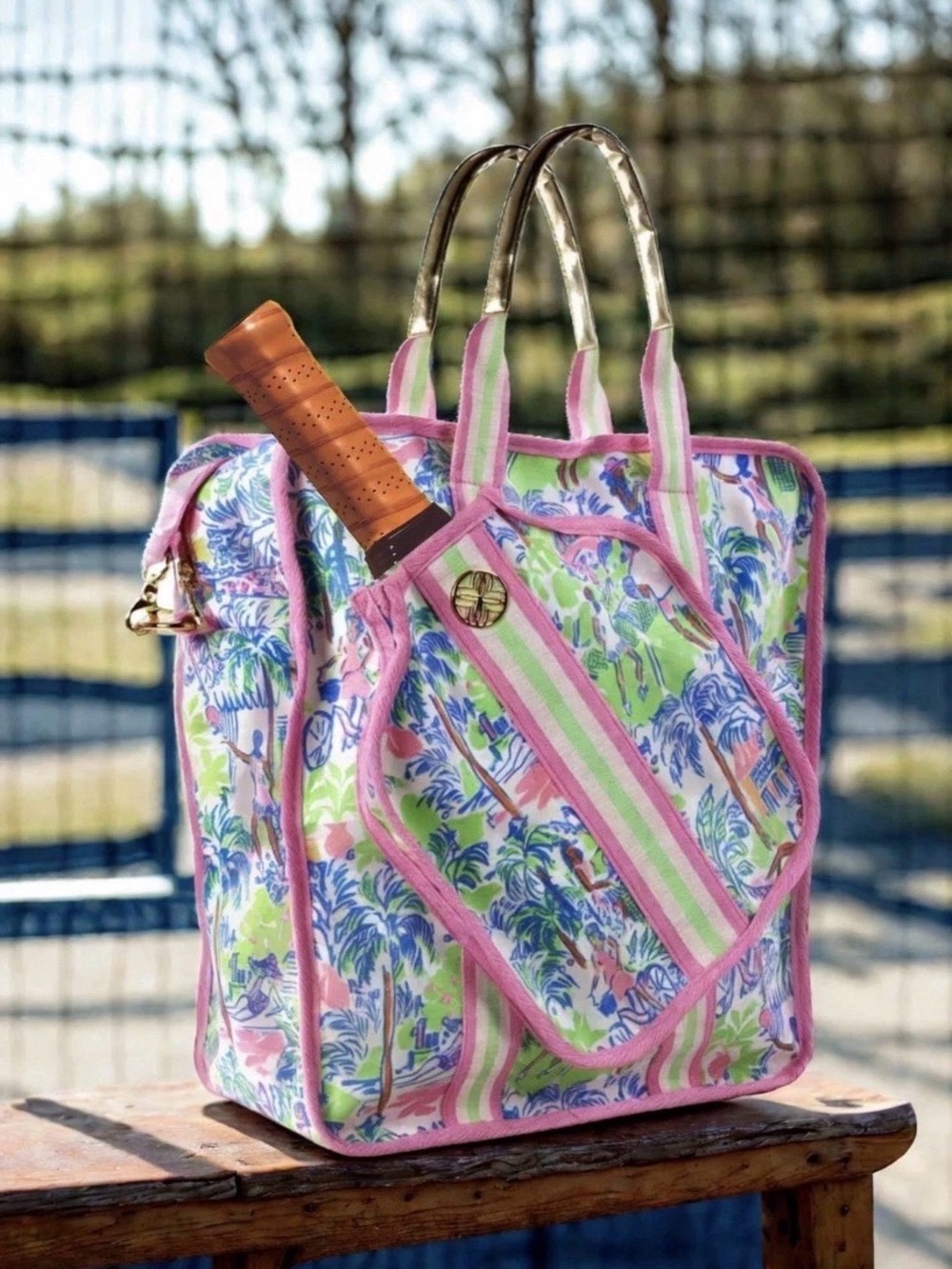 Lilly Pulitzer Pickleball Bag floral paisley tote with Storage Serving It Up